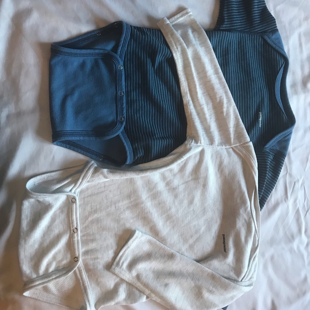 2 long sleep Patagonia infant capilene onesies